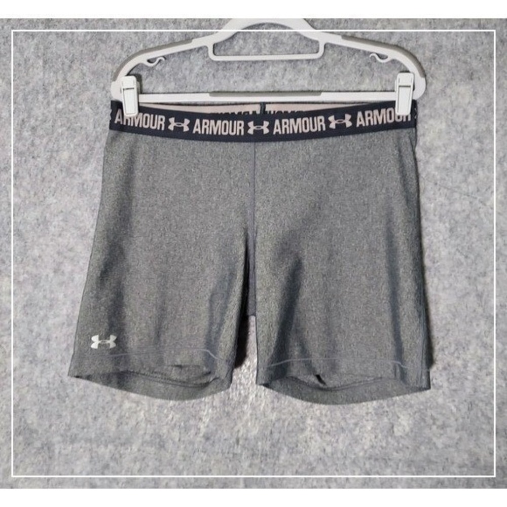 Under Armour Shorts Women L Gray Biker Compression HeatGear Running Training Gym